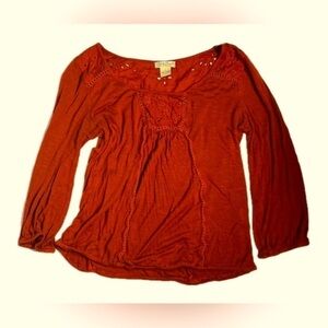 Lucky Brand - Women’s Cailey Cut Out Top - Medium - Vintage Rust